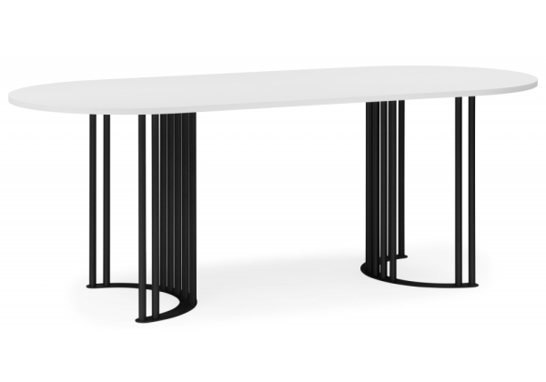 Стол деревянный Хьюго О 180 х 90 белая шагрень пленка, черные ноги