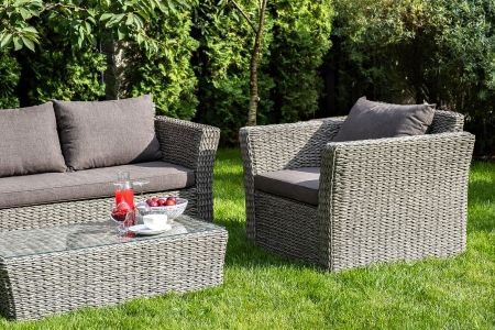 Лаунж-зона "Капучино" из искусственного ротанга (гиацинт), цвет серый