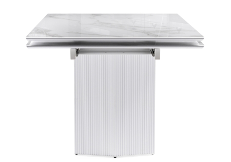 Стеклянный стол Монерон 200(260)х100х77 белый мрамор, белый