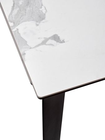 Стол CREMONA 140 HIGH GLOSS STATUARIO белый мрамор глянцевый, керамика, черный каркас
