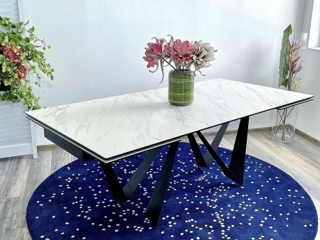 Стол RIETI 200 KL-99 белый мрамор матовый, итальянская керамика, черный каркас фото в интернет-магазине Stoolmarket