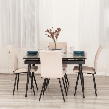 Стул обеденный Monte Carlo бежевый, ткань и металл, мягкое сиденье, без подлокотников Стул обеденный Monte Carlo бежевый, ткань и металл, мягкое сиденье, без подлокотников