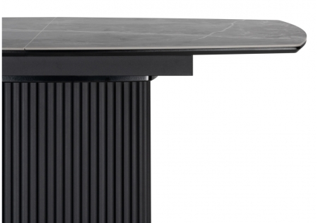 Керамический стол Фестер 160 (205) х 90 серый мрамор, пленка черная, ноги черные