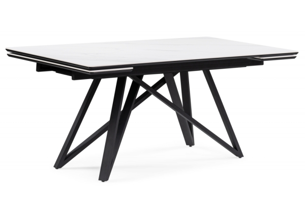Керамический стол Вилсон 160(220)х89х75 белый мрамор snow white, черный