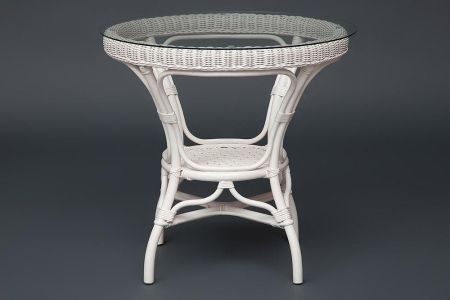 Комплект обеденный "ANDREA" (стол со стеклом + 4 кресла + подушки) белый, ткань рубчик, кремовый