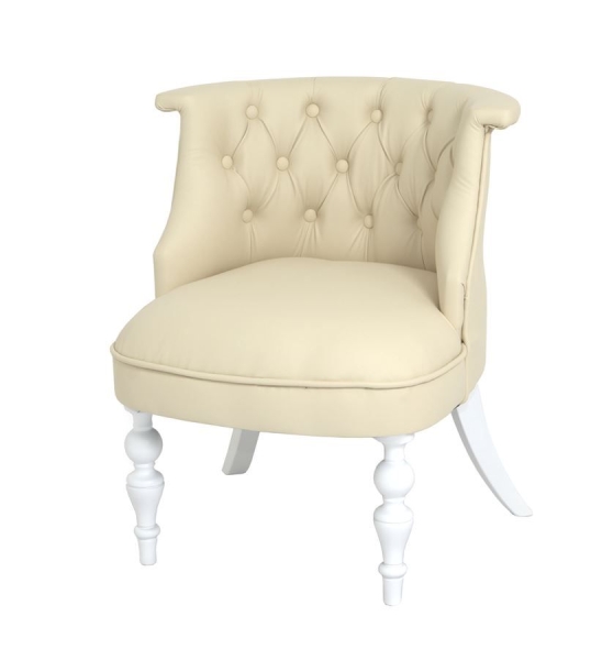 Деревянное кресло Бархат кремовая экокожа с белыми ножками