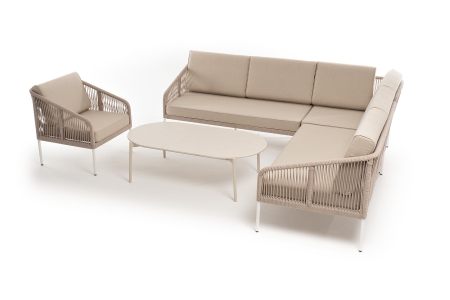 "Канны" модульная угловая лаунж-зона из роупа (веревки) со столом "Диего" (молочный), цвет бежевый "Канны" модульная угловая лаунж-зона из роупа (веревки) со столом "Диего" (молочный), цвет бежевый