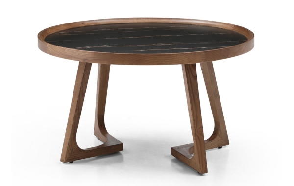 Стол журнальный CT6082 (D80) черная керамика/орех
