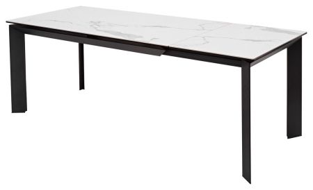 Стол CREMONA 140 HIGH GLOSS STATUARIO белый мрамор глянцевый, керамика, черный каркас