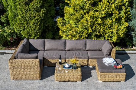 Трансформирующаяся лаунж-зона "Лунго" из искусственного ротанга (гиацинт), цвет соломенный