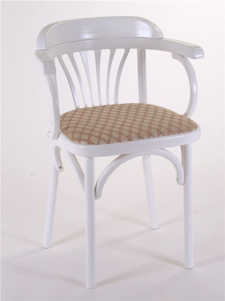 Деревянный стул Венский эмаль белая с мягким сиденьем из ткани 1 бежевый