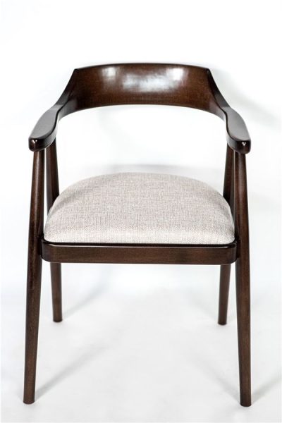 Деревянное полукресло венское Mercurius темный орех с мягким сиденьем из бежевой ткани Тесла 01