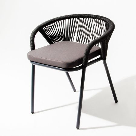 Плетеный стул "Женева" из синтетических лент, цвет темно-серый, круглая веревка