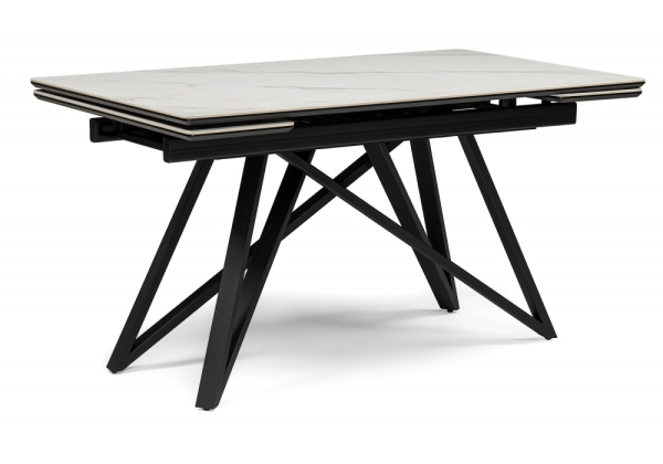 Керамический стол Вилсон 140(200)х80 белый мрамор, черный