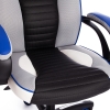 Кресло PILOT экокожа и ткань, черный перфорированный и св.серый и синий