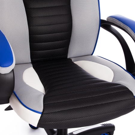 Кресло PILOT экокожа и ткань, черный перфорированный и св.серый и синий