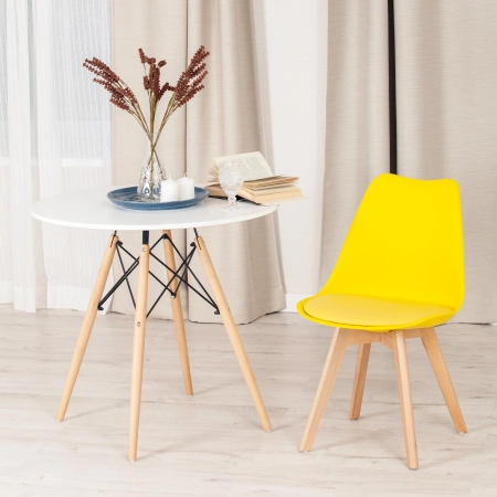 Стул TULIP желтый, экокожа и дерево и пластик, твердое сиденье, без подлокотников