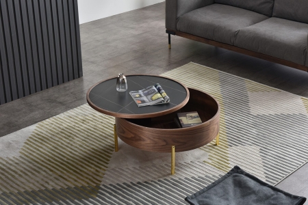 Стол журнальный CT6057CS (D80) черная керамика/орех, золото