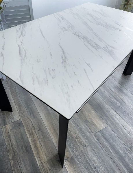 Стол CREMONA 180 KL-99 белый мрамор матовый итальянская керамика, черный каркас