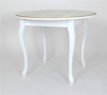 Стол обеденный "1000-D" круглый, матовый + патина золото, белый