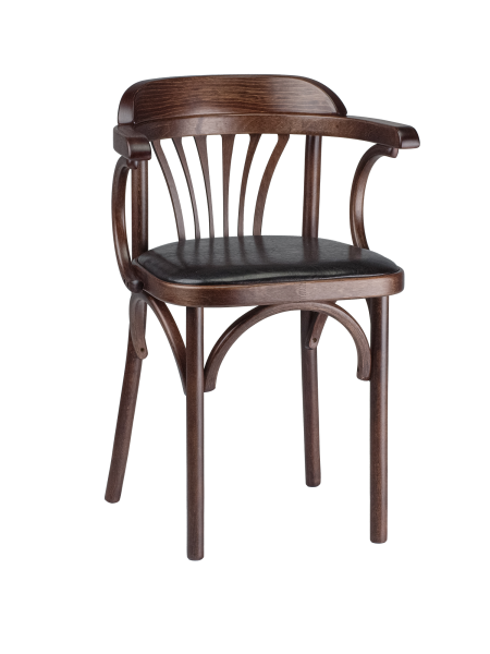 Деревянный стул Венский темный тон с мягким сиденьем из экокожи с дугами назад