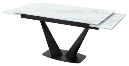 Стол Ниагара 140 белый мрамор, стекло, черный каркас
