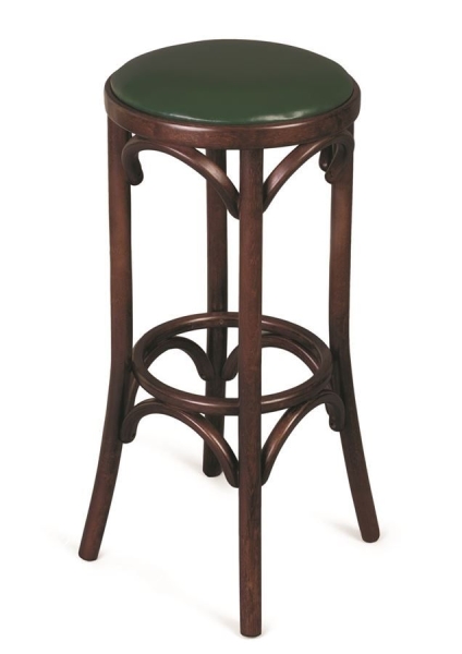 Барный деревянный табурет Венский 750 темный тон с мягким сиденьем из зеленой экокожи