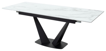 Стол Ниагара 160 белый мрамор, стекло, черный каркас