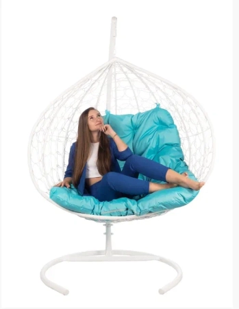 Двойное подвесное кресло "gemini" promo White голубая подушка