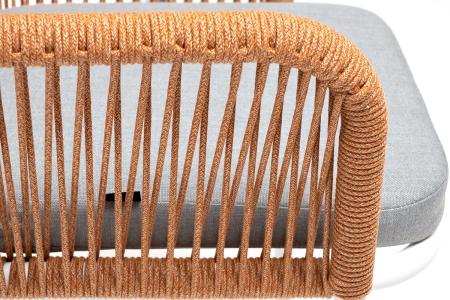 "Лион" стул плетеный из роупа, каркас из стали светло-серый (RAL7035) муар, роуп оранжевый меланж круглый, ткань светло-серая