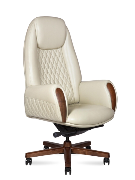 Кресло офисное Verdi слоновая кость, натуральная кожа и дерево и пластик, мягкое сиденье, с подлокотниками